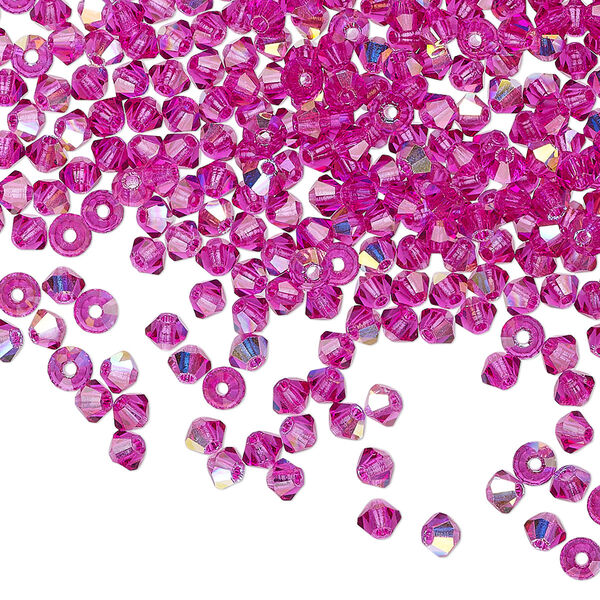 Bead 1440pk fuchsia AB, Preciosa Czech crystal 3mm bicone image number 0