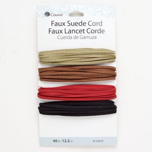 Cord assortment 1pkg1 faux suede, mixed colors, 3mm flat cord, 40 feet.