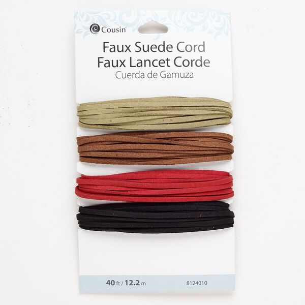 Cord assortment 1pkg1 faux suede, mixed colors, 3mm flat cord, 40 feet. image number 0