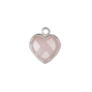 Pink opal / copper / sterling silver 1pkg1, silver-plated hand-cut faceted puffed heart drop natural 13x12mm