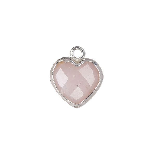 Pink opal / copper / sterling silver 1pkg1, silver-plated hand-cut faceted puffed heart drop natural 13x12mm image number 0