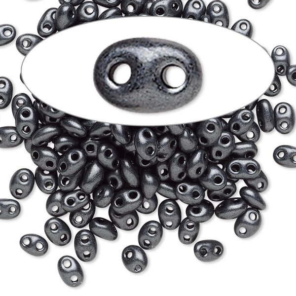 Seed bead, Preciosa Twin™ Czech glass, pkg/10g, 5x2.5mm oval, opaque grey terra pearl black, (28949). image number 0