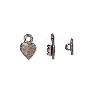 Crimp end, gunmetal-plated brass, 8x7.5mm textured heart with loop, 2mm inside diameter. Sold per pkg of 2.
