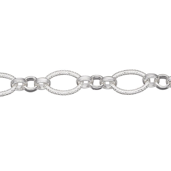 Chain, sterling silver, 7mm textured figaro. Sold per pkg of 5 feet. image number 0