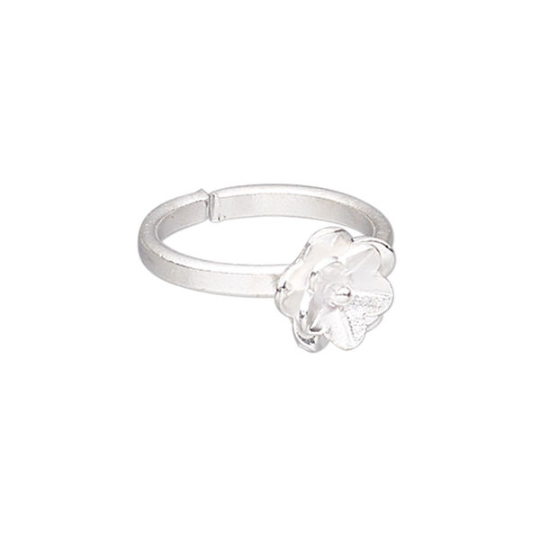 Ring, Hill Tribes, silver-plated copper, 10.5mm wide with 11x10.5mm flower, adjustable from size 7 to 9. Sold individually. image number 0
