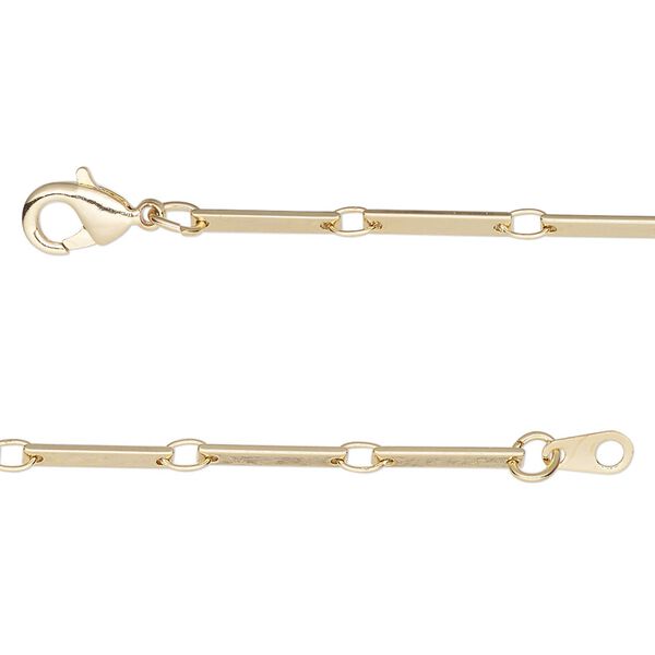 Chain, gold-finished brass, 2mm bar, 18 inches with lobster claw clasp. Sold individually. image number 0