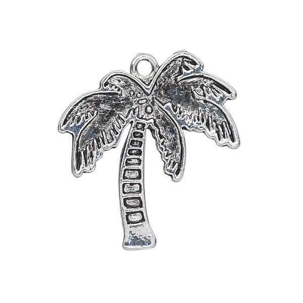 Charm, antique silver-plated "pewter" (zinc-based alloy), 28x26mm single-sided palm tree. Sold per pkg of 6. image number 0