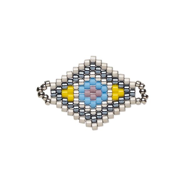 Link, Creative Touch, glass, silver / gunmetal / light gold, 20x18mm double-sided diamond. Sold individually. image number 0