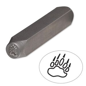 Stamp punch, tempered chrome vanadium steel, 6x4.5mm bear claw print, 2-3/4 x 3/8 inches. Sold individually.