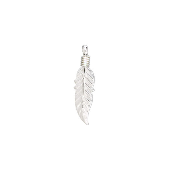 Charm, sterling silver, 18x5mm feather. Sold per pkg of 4. image number 0