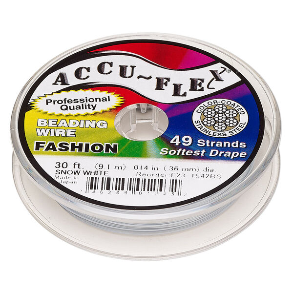 Beading wire, Accu-Flex®, nylon and stainless steel, snow white, 49 strand, 0.014-inch diameter. Sold per 30-foot spool. image number 0