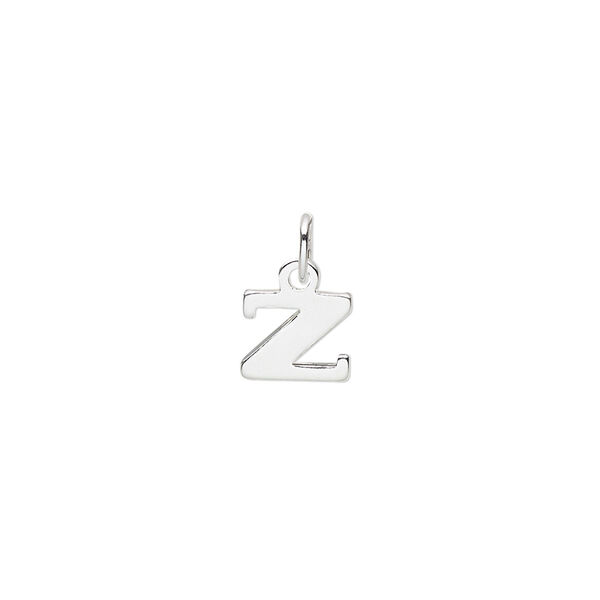 Charm, sterling silver, 8x7mm block alphabet letter "Z." Sold individually. image number 0