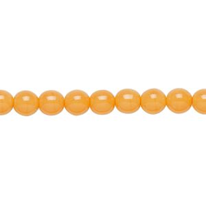 Bead, Czech dipped décor glass druk, tangerine, 6mm round. Sold per 15-1/2" to 16" strand.