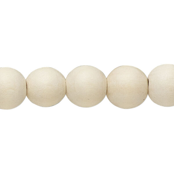 Bead, wood (dyed/waxed), white, 9-10mm round. Sold per 8-inch strand, approximately 20 beads. image number 0