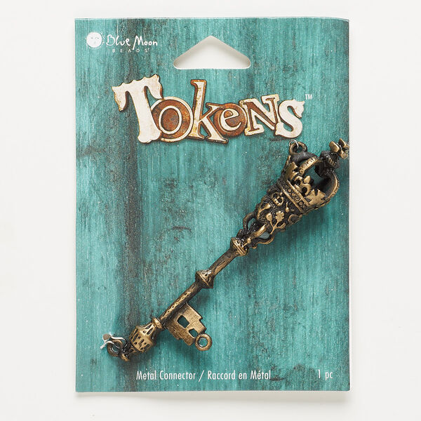 Focal, antique brass-finished "pewter" (zinc-based alloy), 3-1/8 inch scepter key. Sold individually. image number 0