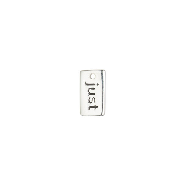 Drop, sterling silver and enamel, black, 10.5x6mm single-sided rectangle with "just." Sold individually. image number 0