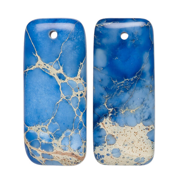 Focal, magnesite (dyed / stabilized), light blue, 35x15mm hand-cut puffed rectangle, B grade, Mohs hardness 3-1/2 to 4. Sold per pkg of 2. image number 0