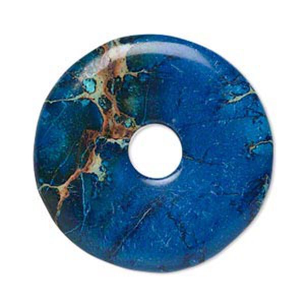 Focal, magnesite (dyed / stabilized), lapis blue, 40mm hand-cut round donut, B grade, Mohs hardness 3-1/2 to 4. Sold individually. image number 0