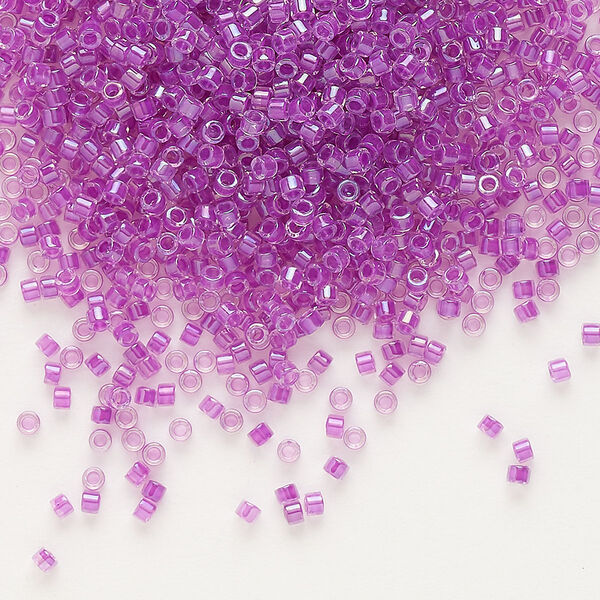 Seed bead, Delica®, glass, pkg/50g, #11 round, translucent magenta-lined luster crystal clear (DB-0073). image number 0