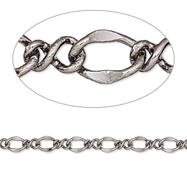 Chain, gunmetal-plated brass, 4mm flat figure 8. Sold per pkg of 5 feet. image number 0