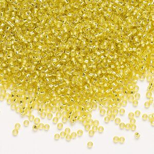 Seed bead, Miyuki, glass, pkg/250g, #15 rocaille, transparent silver-lined yellow (RR-6).