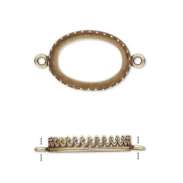 Link, JBB Findings, antiqued brass, 20x14mm oval with open back and decorative trim, 18x13mm oval bezel setting. Sold per pkg of 2. image number 0