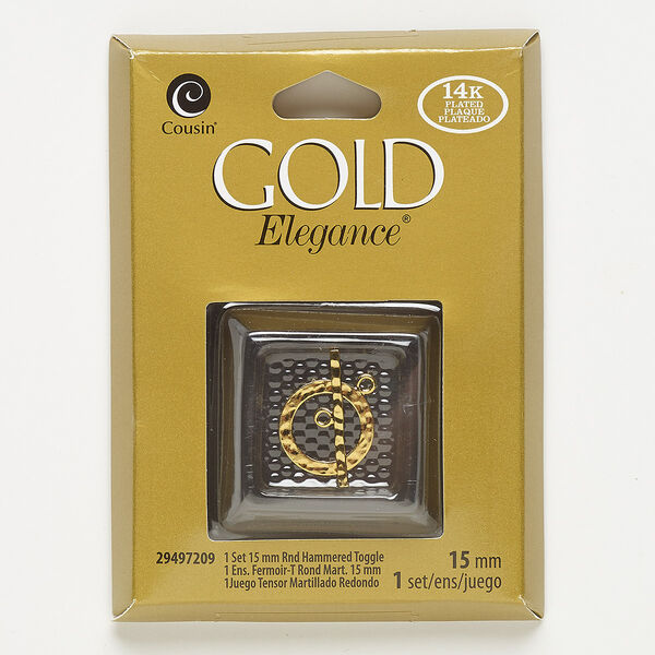 Clasp, toggle, lacquer and gold-plated copper, 15.5mm flat hammered round. Sold individually. image number 0