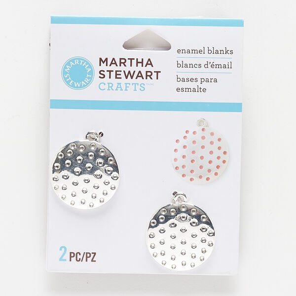 Drop, silver-finished "pewter" (zinc-based alloy), 24mm round enamel blank with polka dot design. Sold per pkg of 2. image number 0