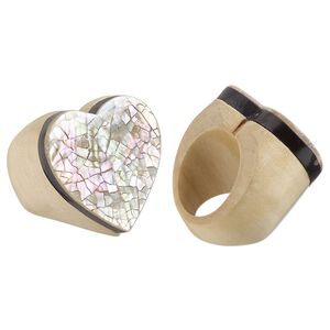 Ring, Everyday Jewelry, Taiwanese cheesewood, iris purple, 17mm heart, size 6. Sold individually.