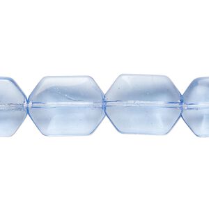 Bead, glass, transparent medium blue, 16x13mm-17x13mm puffed hexagon. Sold per 13-inch strand, approximately 15 beads.