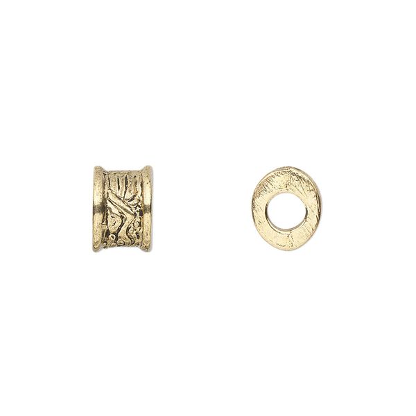 Bead, antique gold-finished "pewter" (zinc-based alloy), 9x6mm rimmed rondelle. Sold per pkg of 10. image number 0