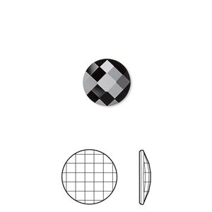 Flat back 4pk jet, Crystal Passions® 10mm chessboard round 2035