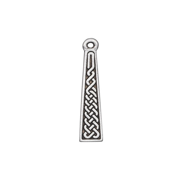 Drop, TierraCast®, antique silver-plated pewter (tin-based alloy), 22.5x5.5mm double-sided flat trapezoid with Celtic braid. Sold per pkg of 2. image number 0
