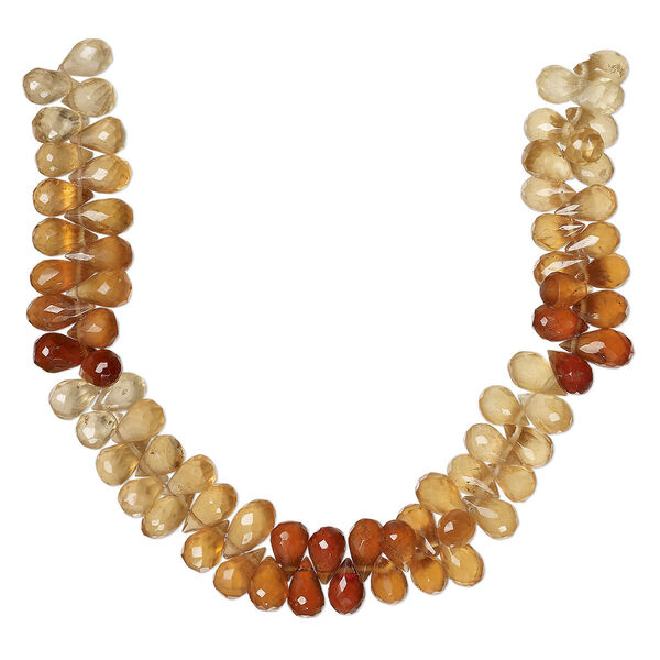 Bead, hessonite garnet (natural), shaded, 8x5mm-10x6mm hand-cut top-drilled faceted teardrop, B grade, Mohs hardness 7 to 7-1/2. Sold per 8-inch strand, approximately 70 beads. image number 0