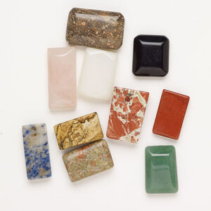 Multi-gemstone 1pkg10, half-drilled puffed / flat / rounded flat rectangle drop mix 23x16mm-36x20mm