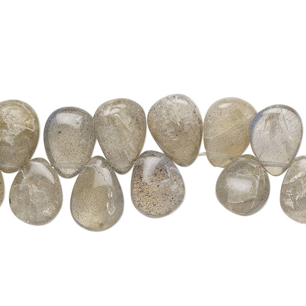 Bead, labradorite (natural), 9x6mm-11x8mm hand-cut top-drilled puffed teardrop with 0.4-1.4mm hole, C+ grade, Mohs hardness 6 to 6-1/2. Sold per 8-inch strand. image number 0