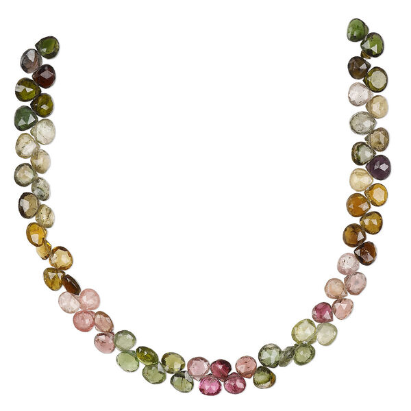 Multi-tourmaline 1pkg1, hand-cut top-drilled faceted puffed teardrop bead natural 8 inch 5-6mm image number 0