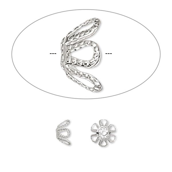 Bead cap, silver-plated brass, 7x4mm flower, fits 7-9mm bead. Sold per pkg of 100. image number 0