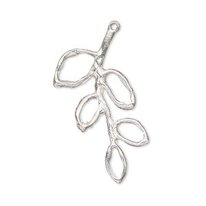 Focal, silver-plated brass, 32x23mm open 5-leaf branch. Sold per pkg of 4.