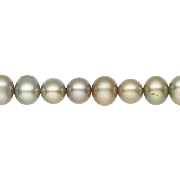 Pearl 1pkg1, cultured freshwater, semi-round C grade, 15 inch 6-7mm dyed dark moss image number 0