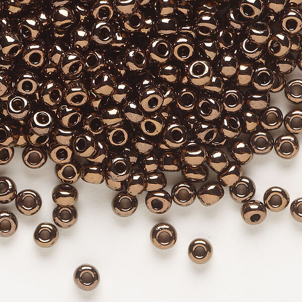 Seed bead, Dyna-Mites™, glass, opaque iris bronze, #6 round. Sold per 40-gram pkg. image number 0