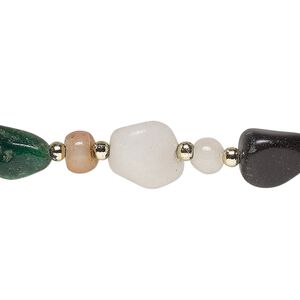 Multi-gemstone 1pkg1, tumbled nugget beggar bead 28 inch small to large