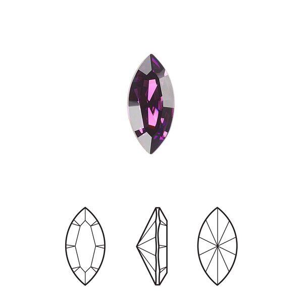 Fancy stone 12pk amethyst foil back, Crystal Passions® 15x7mm navette 4228 image number 0