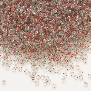 Seed bead, Preciosa Ornela, glass, transparent red / green / clear, #11 rocaille. Sold per 500-gram pkg.