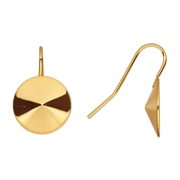 Ear wire, Almost Instant Jewelry®, gold-finished brass, 21mm fishhook with 14mm rivoli setting, 18-20 gauge. Sold per pkg of 5 pairs. image number 0