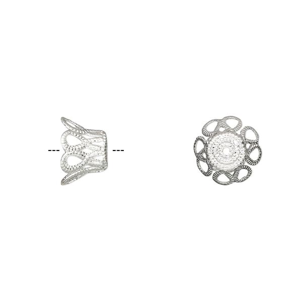 Bead cap, silver-plated brass, 9x6mm basket, fits 9-11mm bead. Sold per pkg of 100. image number 0