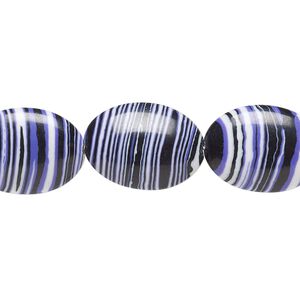 Bead, resin, black / white / purple, 18x13mm flat oval. Sold per 15" to 16" strand.