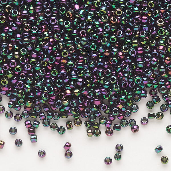 Seed bead, Dyna-Mites™, glass, pkg/40g, #11 round, opaque iris rainbow bronze, (924R 11/0 RR). image number 0