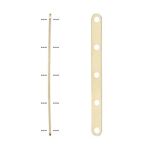 Spacer bar, gold-plated brass, 35x3mm 5-strand, fits up to 8mm bead. Sold per pkg of 100.