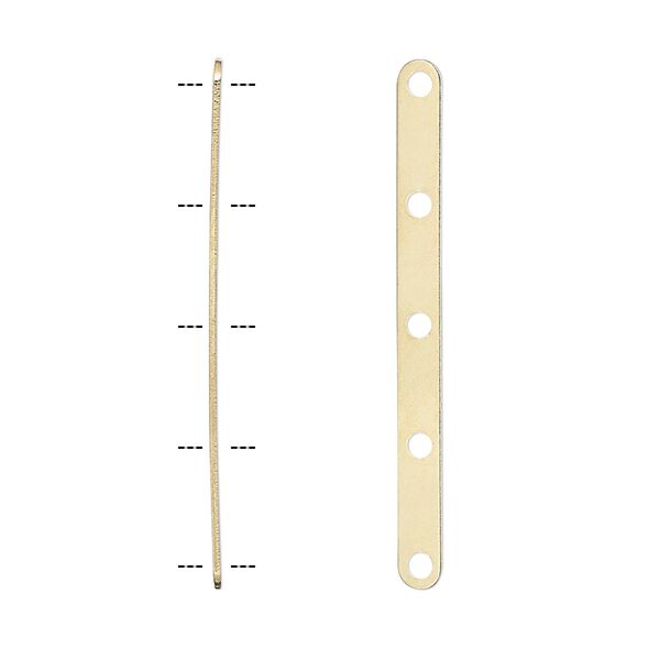 Spacer bar, gold-plated brass, 35x3mm 5-strand, fits up to 8mm bead. Sold per pkg of 100. image number 0